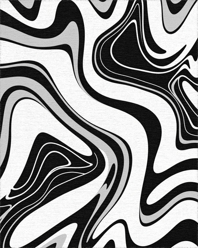 Black Gray Fluid Wave Rug - Cutout View