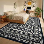 Black Ivory Intricate Geometric Pattern Rug Bedroom View