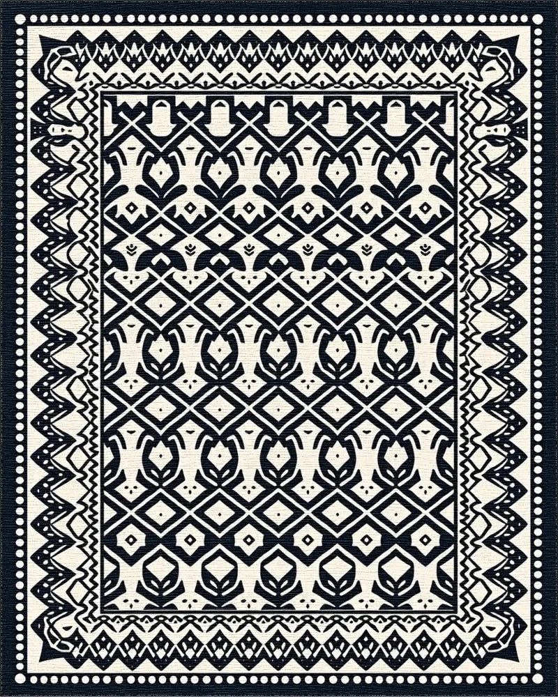 Black Ivory Intricate Geometric Pattern Rug - Cutout View