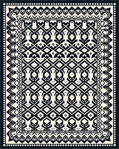 Black Ivory Intricate Geometric Pattern Rug - Cutout View