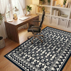 Black Ivory Intricate Geometric Pattern Rug Office View