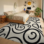 Black Ivory Swirl Accent Rug - Bedroom View