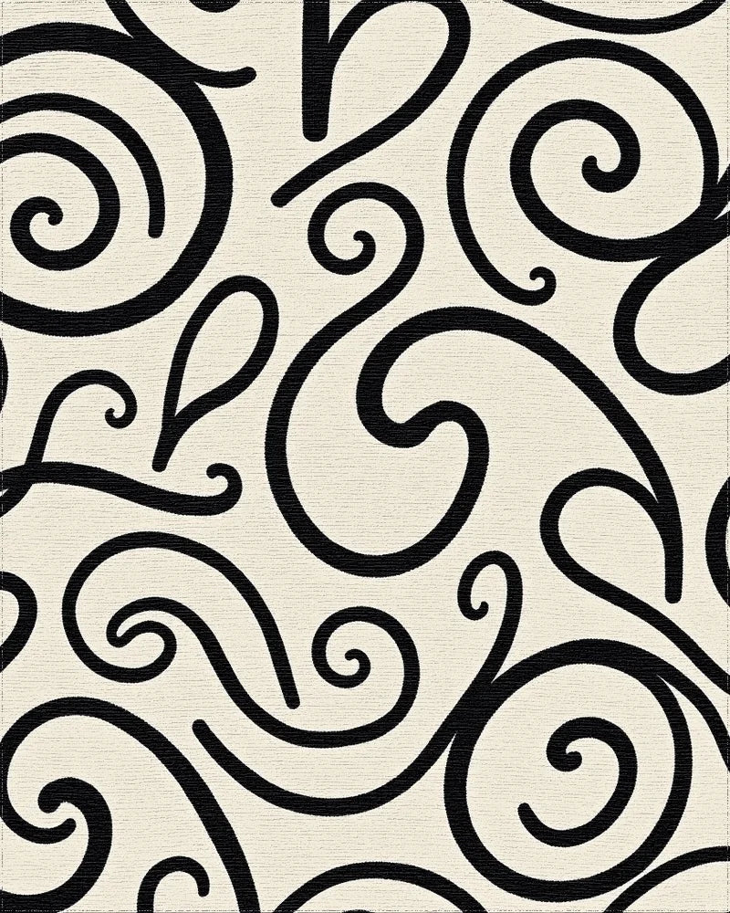 Black Ivory Swirl Accent Rug - Cutout View