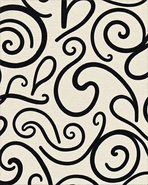 Black Ivory Swirl Accent Rug - Cutout View