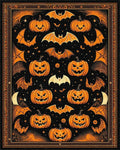 Black Orange Halloween Pumpkins Bats Rug - Cutout View