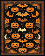 Black Orange Halloween Pumpkins Bats Rug - Cutout View