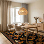 Black Orange Halloween Pumpkins Bats Rug - Dining Room View