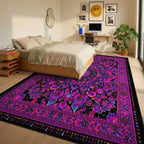 Black Pink Psychedelic Mandala Rug - Bedroom View