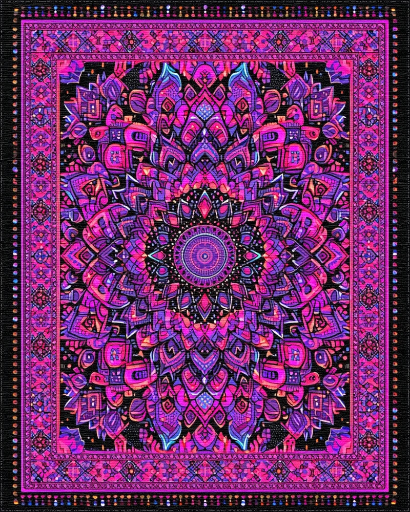 Black Pink Psychedelic Mandala Rug - Cutout View