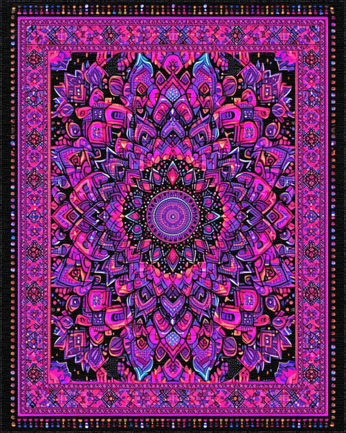 Black Pink Psychedelic Mandala Rug - Cutout View