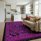 Black Pink Psychedelic Mandala Rug - Living Room View
