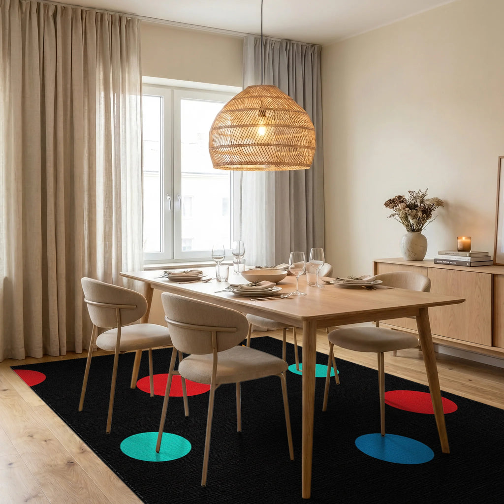 Black Polka Dot Rainbow Scatter Rug Dining Room View