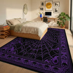 Black Purple Spider Web Gothic Rug - Bedroom View