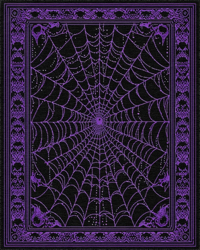 Black Purple Spider Web Gothic Rug - Cutout View