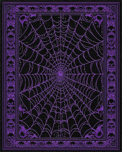 Black Purple Spider Web Gothic Rug - Cutout View