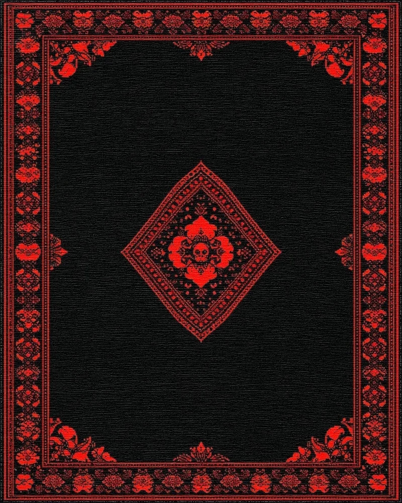 Black Red Gothic Skull Medallion Rug - Cutout View