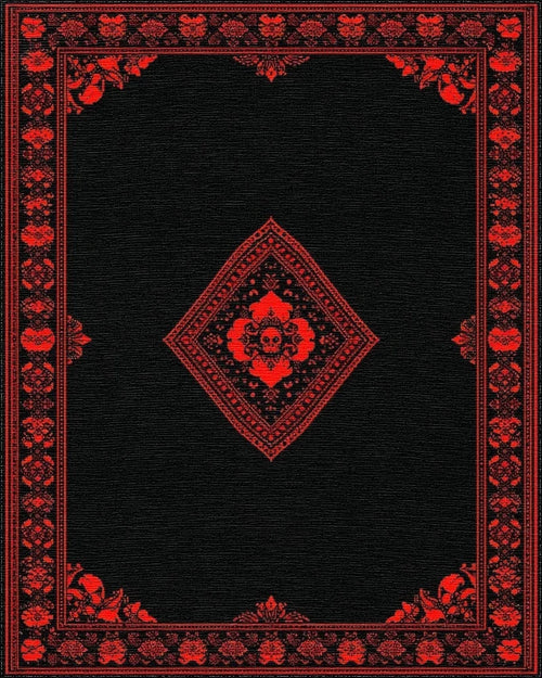 Black Red Gothic Skull Medallion Rug - Cutout View