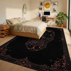 Black Red Ornate Skull Gothic Rug - Bedroom View