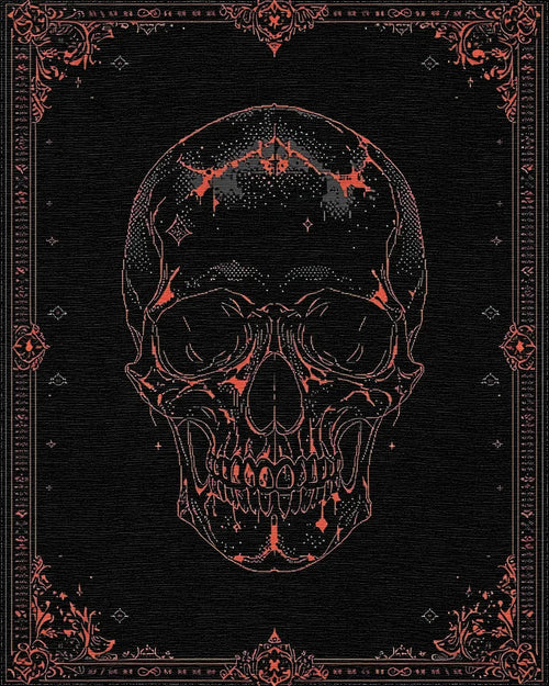 Black Red Ornate Skull Gothic Rug - Cutout View