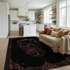 Black Red Ornate Skull Gothic Rug - Living Room View