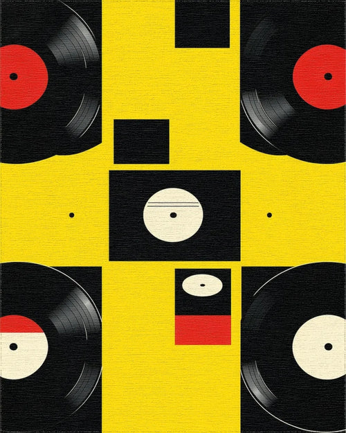 Black Red Yellow Vinyl Records Rug - Cutout View