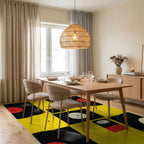 Black Red Yellow Vinyl Records Rug - Dining Room View