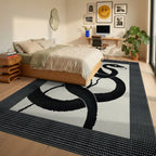 Black Serpent Yin Yang Rug - Bedroom View