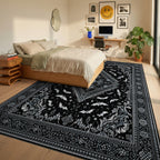 Black Silver Gothic Bats Rug - Bedroom View