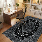 Black Silver Gothic Bats Rug - Office View