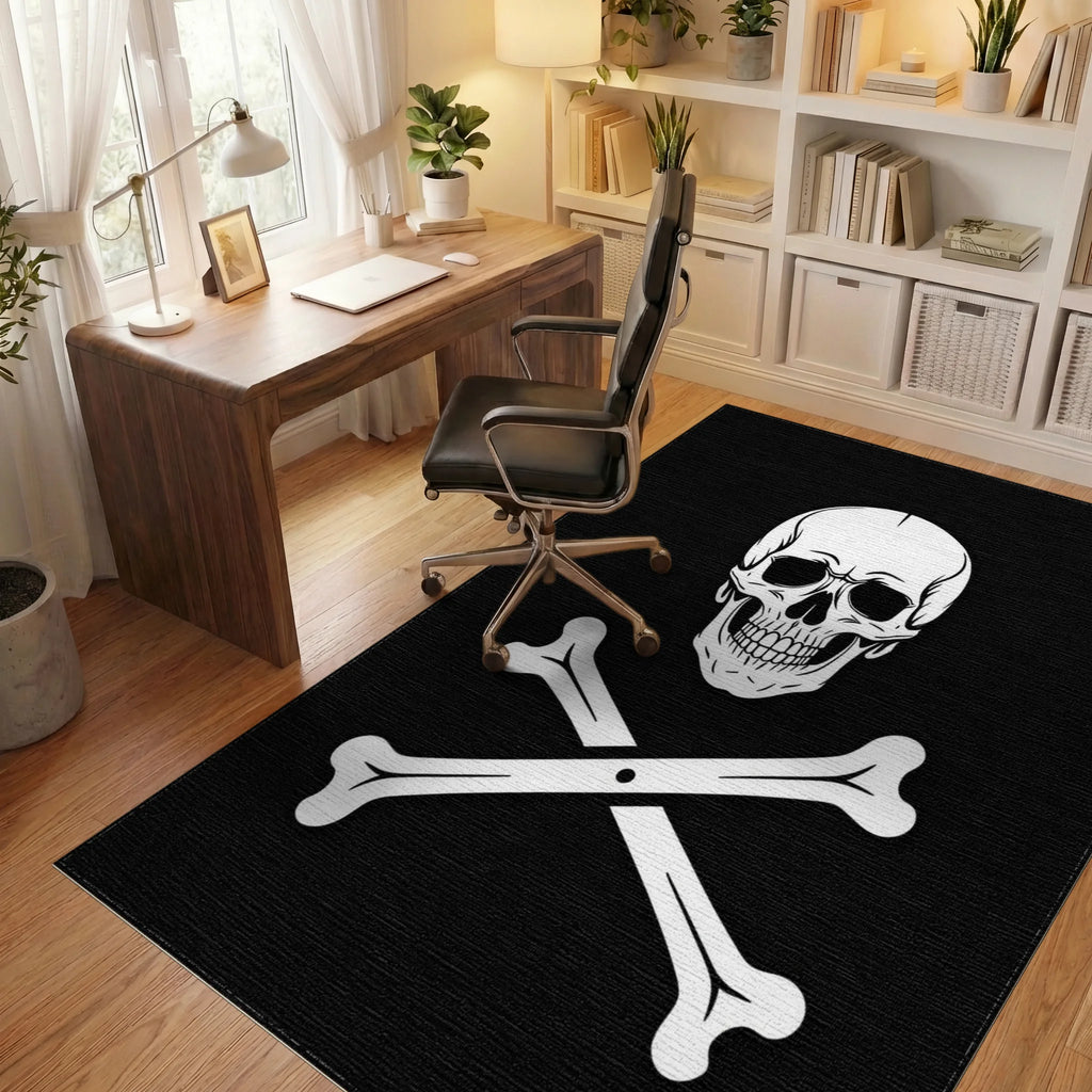 Black Skull With 2 Bones Rug - Office View