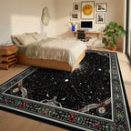 Black Starry Cosmic Sunburst Rug - Bedroom View