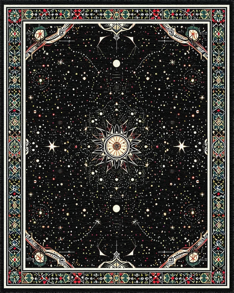 Black Starry Cosmic Sunburst Rug - Cutout View