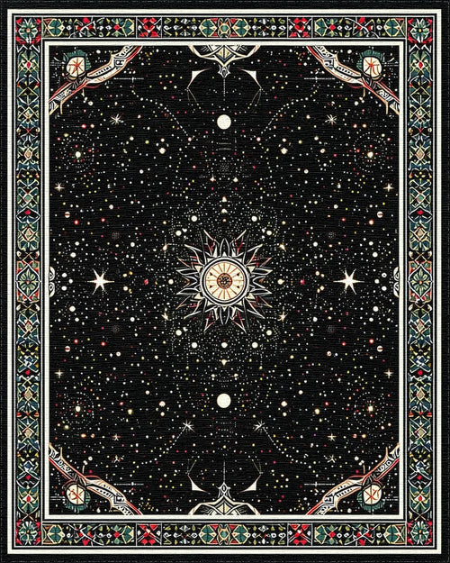 Black Starry Cosmic Sunburst Rug - Cutout View