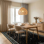 Black Starry Cosmic Sunburst Rug - Dining Room View