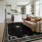 Black Starry Cosmic Sunburst Rug - Living Room View