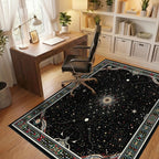 Black Starry Cosmic Sunburst Rug - Office View