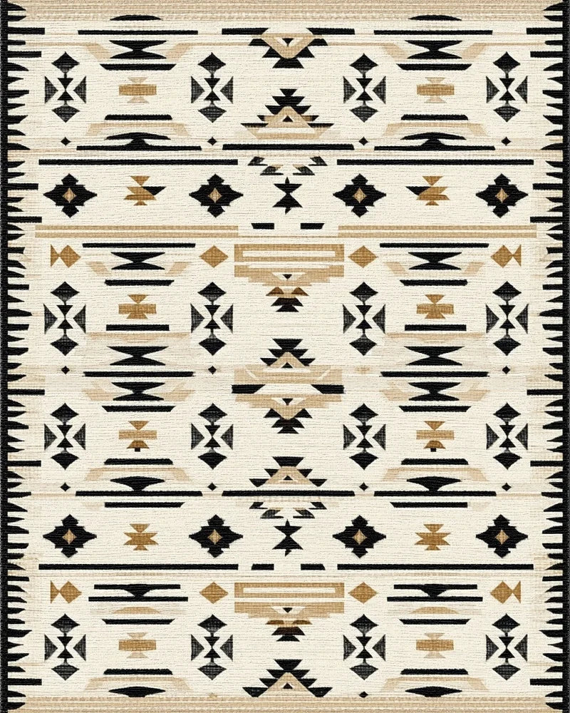 Black Tan Geometric Arrow Stripe Rug - Cutout View