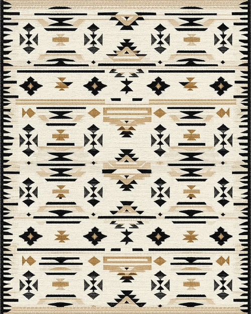 Black Tan Geometric Arrow Stripe Rug - Cutout View