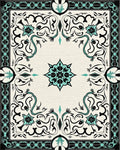 Black Teal Floral Scroll Medallion Rug - Cutout View