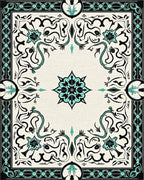 Black Teal Floral Scroll Medallion Rug - Cutout View