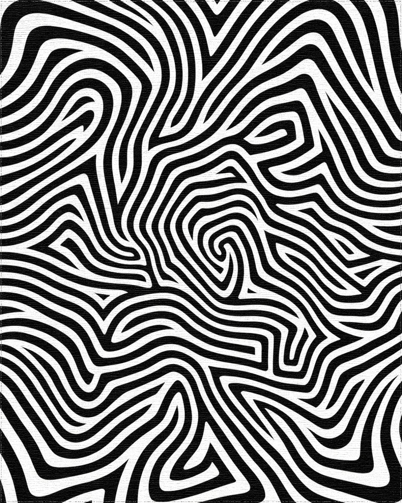 Black White Abstract Wavy Lines Rug - Cutout View