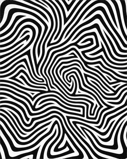 Black White Abstract Wavy Lines Rug - Cutout View