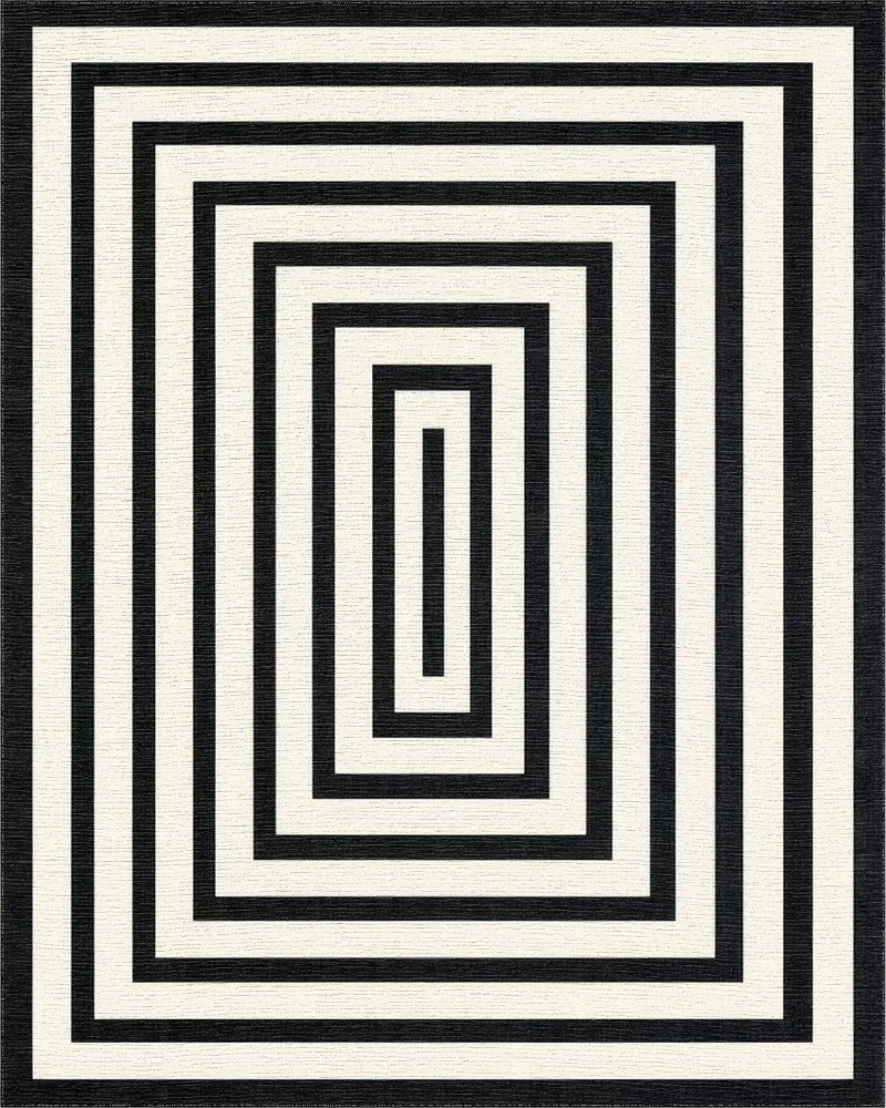 Black White Concentric Rectangle Rug - Cutout View