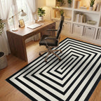Black White Concentric Rectangle Rug - Office View