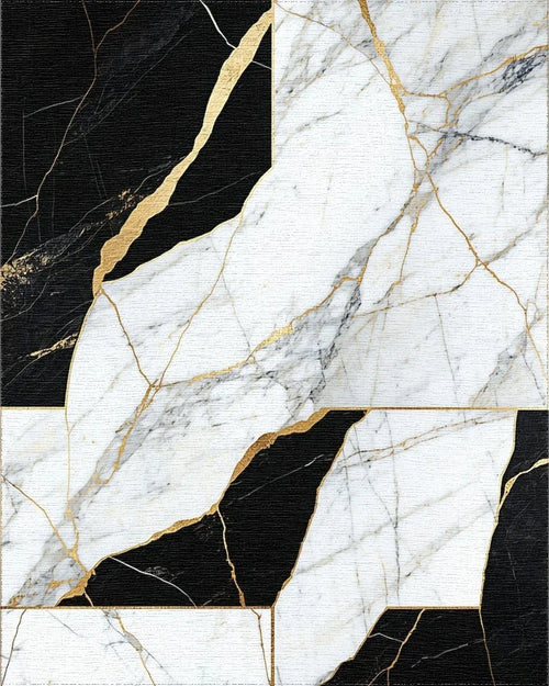 Black White Gold Marble Pattern Rug - Cutout View