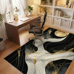 Black White Gold Moon Swirls Rug - Office View