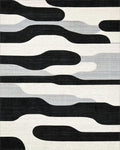 Black White Gray Abstract Organic Bands Rug - Cutout View