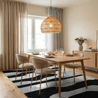 Black White Gray Abstract Organic Bands Rug - Dining Room View