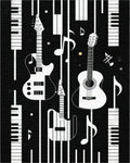 Black White Guitar Piano Stripes Rug - Cutout View