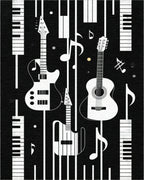 Black White Guitar Piano Stripes Rug - Cutout View